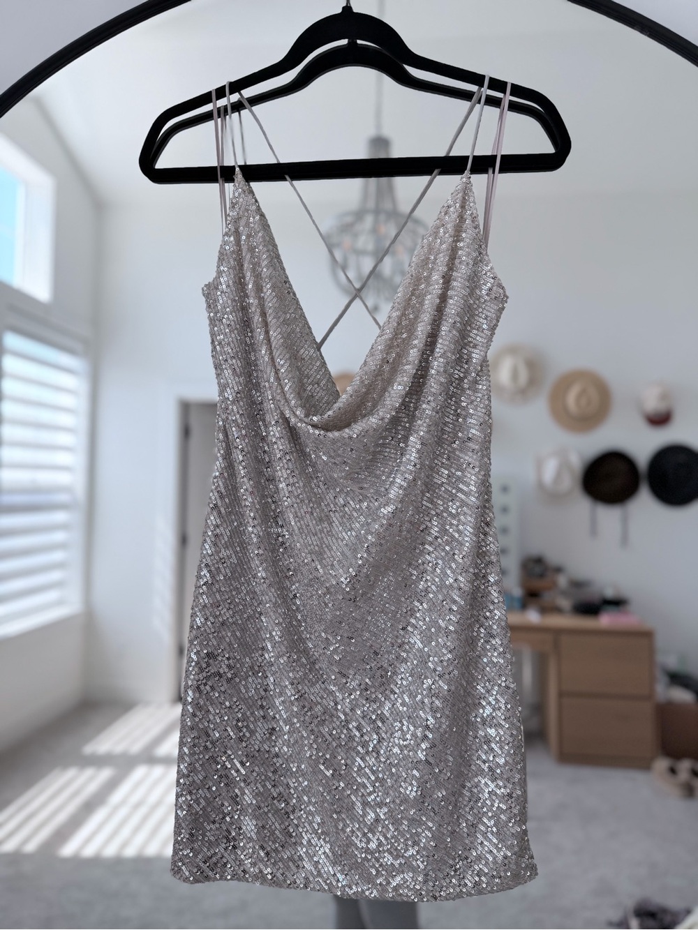JAYGODFREY Silver Sequin Cowl Mini Dress